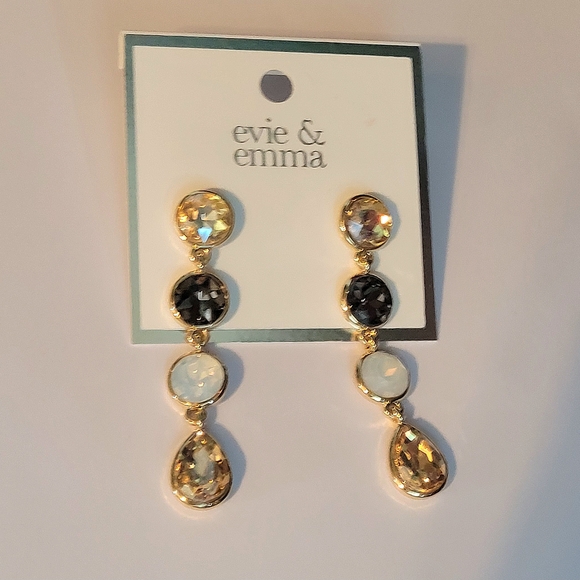 VPL Gold and Black Crystal Dangle Earrings - Picture 1 of 5